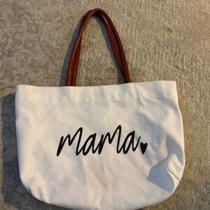 Canvas 'mama' Tote Bag with Brown Handles